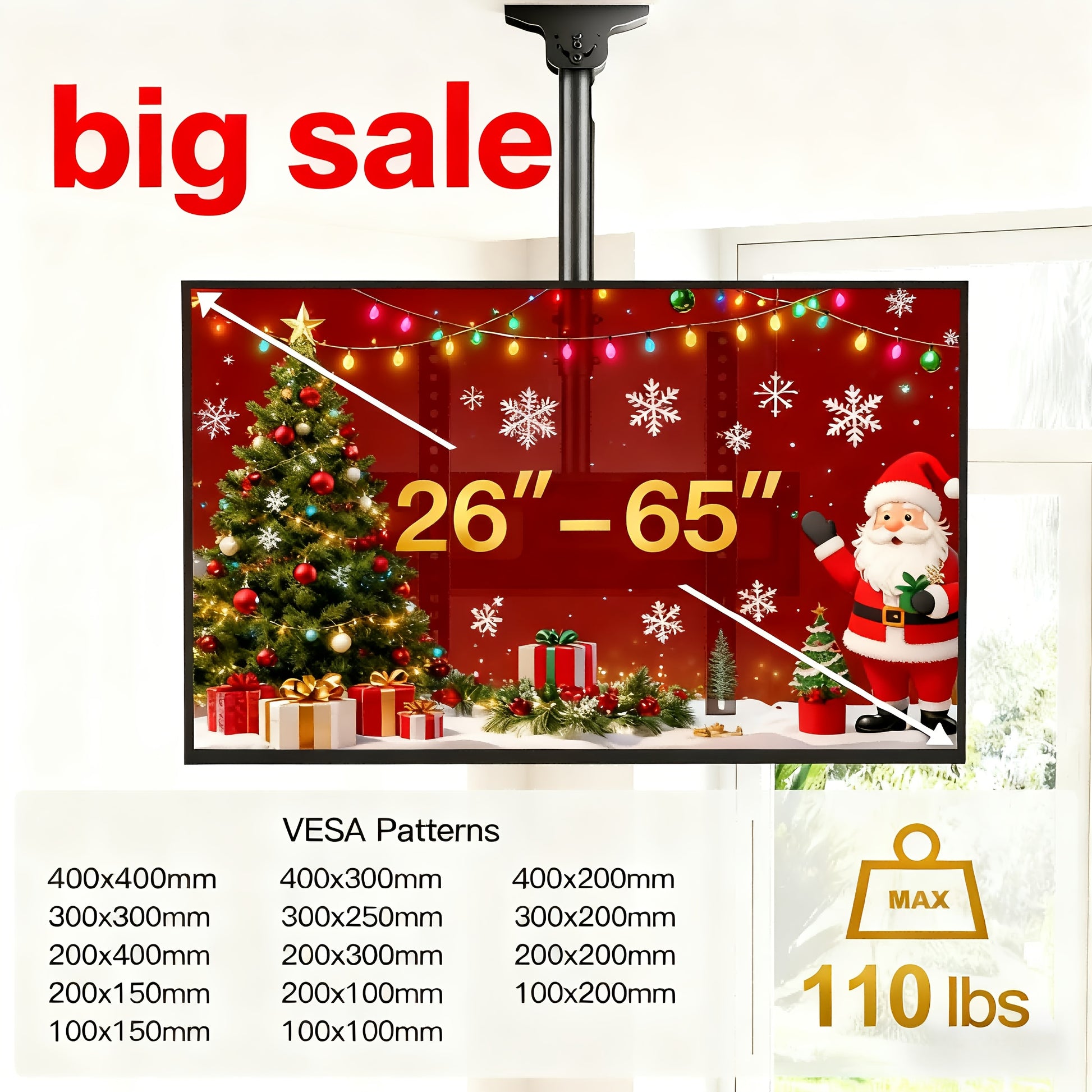 TEMU Dreamsmith Ceiling Big 40% Mount, Hanging Tv Mount For 26-65- 37-75 Inch Flat Or Curved Tvs Up To 99 Lbs- 110lbs, Tv Bracket With Swivel, Tilt,