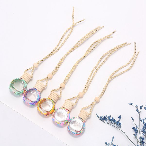 Car Air Freshener Bottle Hanging Perfume Bottle Essential Oil Fragrance Diffuser Empty Polymer Clay Glass Bottle Pendant Car Ornament Wooden