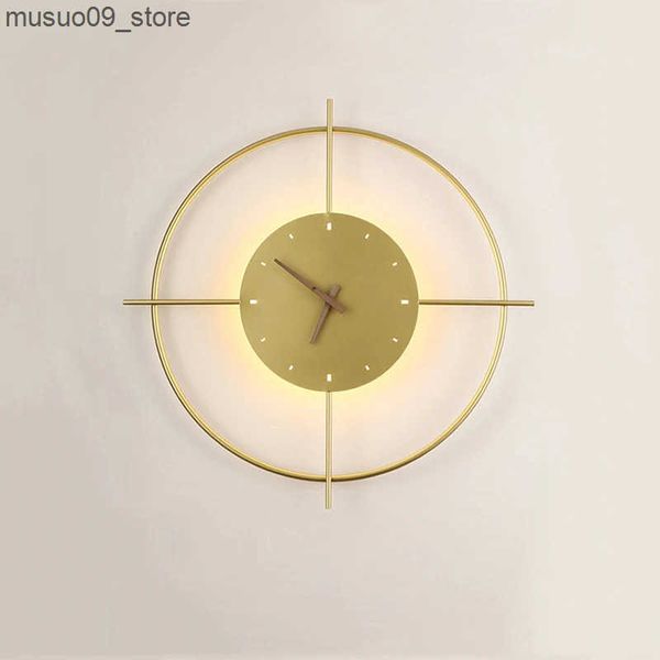 Other Home Decor Golden Clock Wall Lamp Led 11W Living Room Bedroom Home Wall Decor Light Black Hotel Bar Aisle Background Sconce L240910