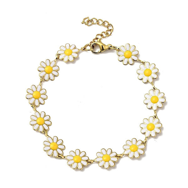 Bracelet à maillons en forme de fleur en émail avec placage ionique (IP)