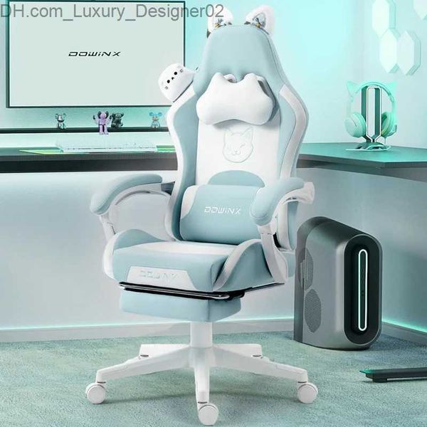 Other Furniture Dowinx Gaming Cute Cat Ears Massage Lumbar Support Ergonomic Computer Chair for Girl with Footrest and Headrest Q240129
