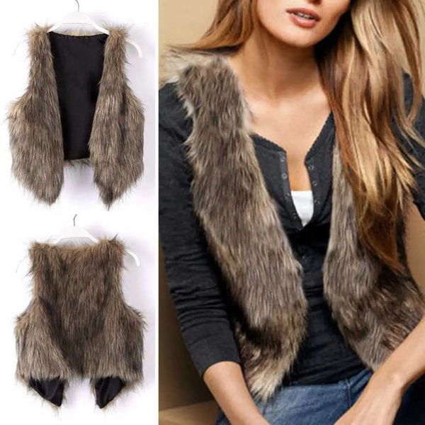 Fall Winter Women Jacket Vest Leather Fur Fluffy Sleeveless Cardigan Thick Open Stitch Casual Short Vest Waistcoat OuterwearXJ241205