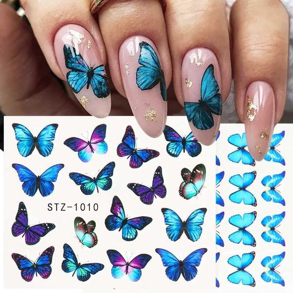 4pcs-Set Nail Butterfly Stickers Watercolor Decals Blue Flowers Sliders Wraps Manicure Summer Nail Art Decorations TRSTZ984-1017XJ250120