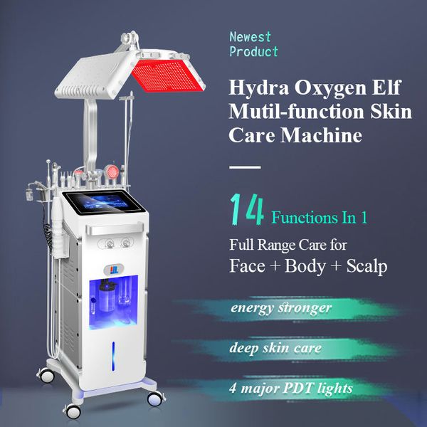 Microdermabrasion + PDT LED Light Skin Beauty Salon 14 in 1 Skin Firming Deep Cleaning Whitening Ozone Acne Treatment Ultrasound Serum Impor