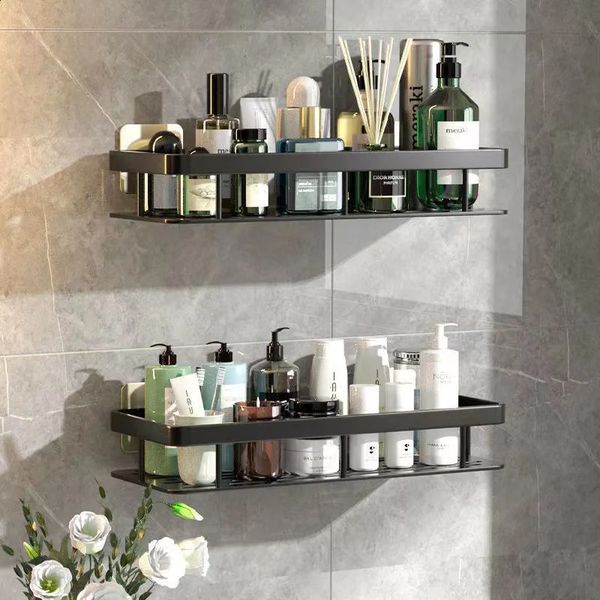 Bathroom shelves aluminum alloy shampoo shelves kitchen storage organizer shelves diamond free shelves bathroom accessories 240905
