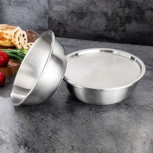 304 Stainless Steel Bowl with Lids Thickened Household Salad Bowl Sink Round Basin Vegetable Pot Kitchen Food Mixing Bowls Set 240808