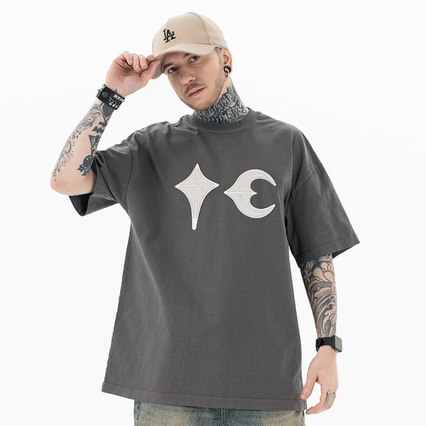 luxury womens t shirt woman sweatshirt tshirts for man Printing Mens Short Street Retro Collar patch embroidered retro heavyweight round nec