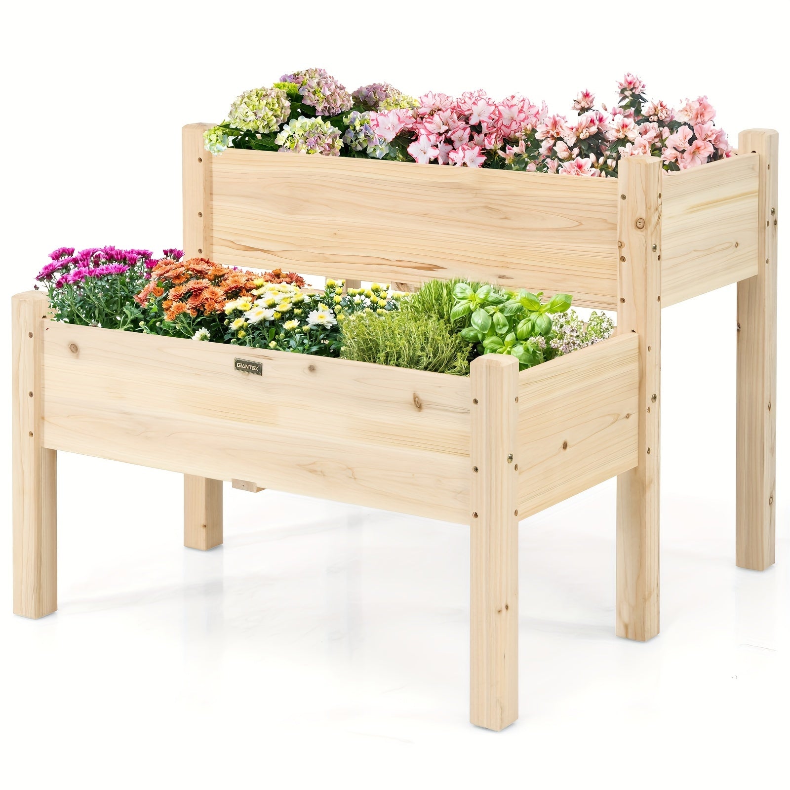TEMU 2 Tier Wooden Raised Garden Bed Elevated Planter Box W-legs Drain Holes