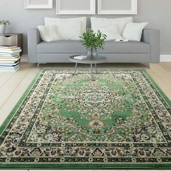 67 x 9) tapete redondo na sala de estar Oriental 6x9 Medalhão tradicional Ranta de área interna (Green Beige Home Furniturey240729