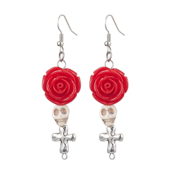 Boucles d'oreilles pendantes en résine et turquoise synthétique