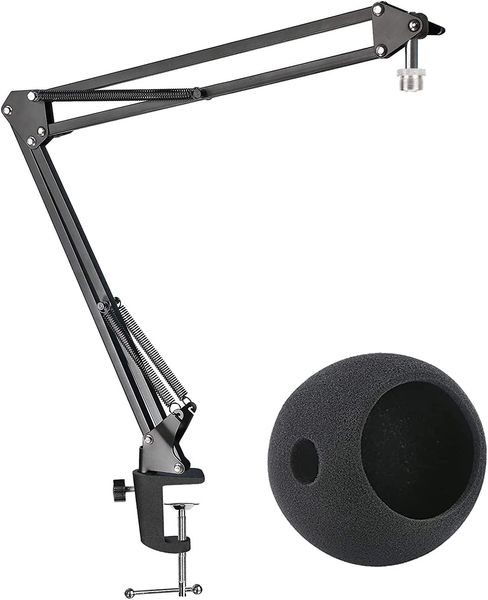 Mic Stand with Foam Windscreen For Blue Snowball Suspension Boom Scissor Arm Stand with Pop Filter Cover for Microphones iCE USB Mic by SUNM