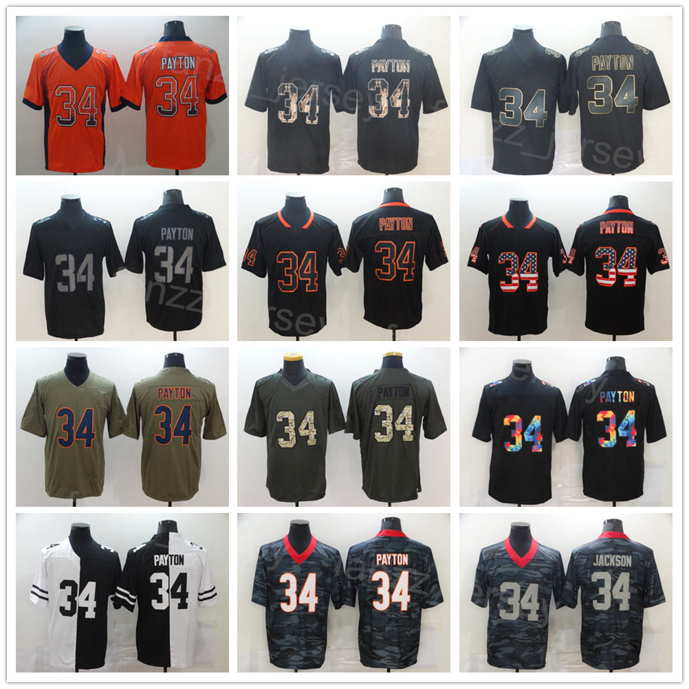 Men 34 Walter Payton Football Jerseys Embroidery And Sewing Rainbow Leopard Grain Hyphenation Goddess Shadow Flag Hemp Grey Drift Smoke Turn Back Th