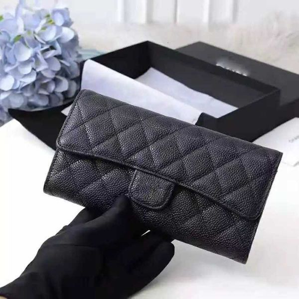 Luxury designer Wallets classic Lingge women&#039;s long wallet card bag caviar Leather Flip business card credit card holder
