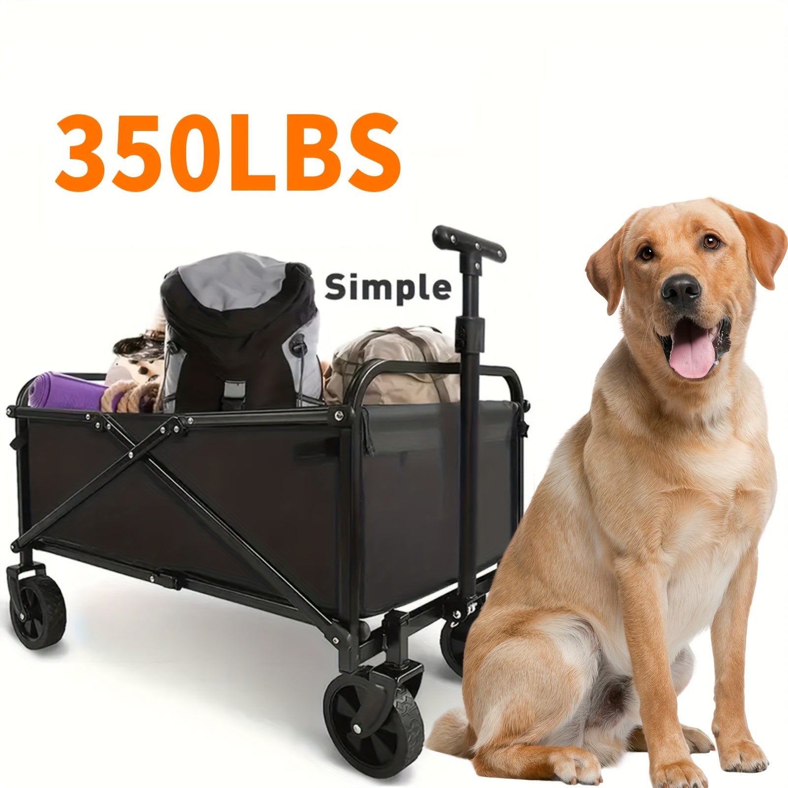 TEMU Heavy-duty Outdoor Folding Cart With Solid Tires & 360° Wheels, 600d Tear-resistant Fabric, Foldable Design For Camping, Holiday Shopping, -