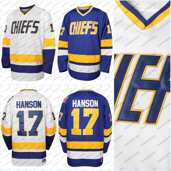 17 Steve Hanson Brother Mens Stitched Movie Hockey Jerseys In Stock Fast Shipping Loose Fit V-Neck Slight Stretch Polyester - Perfect for Sp