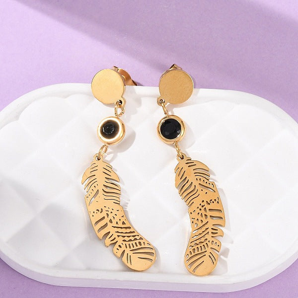 Boucles d'oreilles pendantes en forme de plume en acier inoxydable 304