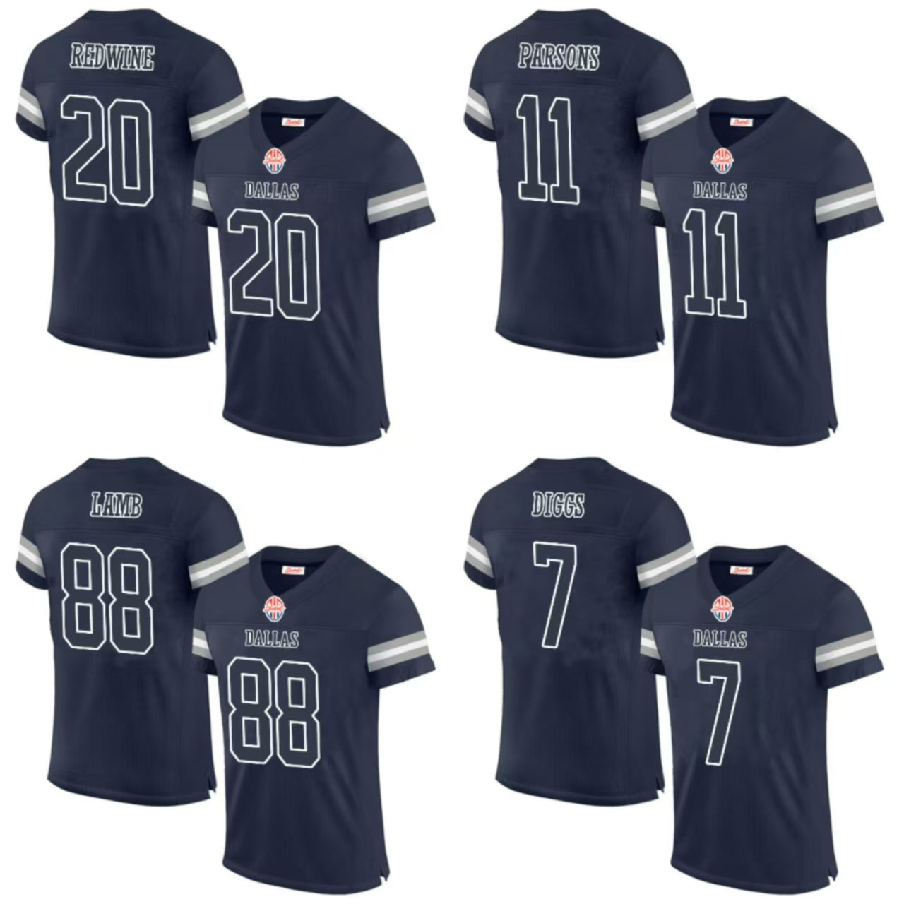DIGGS,TREVON#7 LAMB,CEEDEE#88 PARSONS,MICAH#11 PRESCOTT,DAK#4 REDWINE,SHELDRICK#20This baseball uniform is a quick-drying custom-made sportswear for