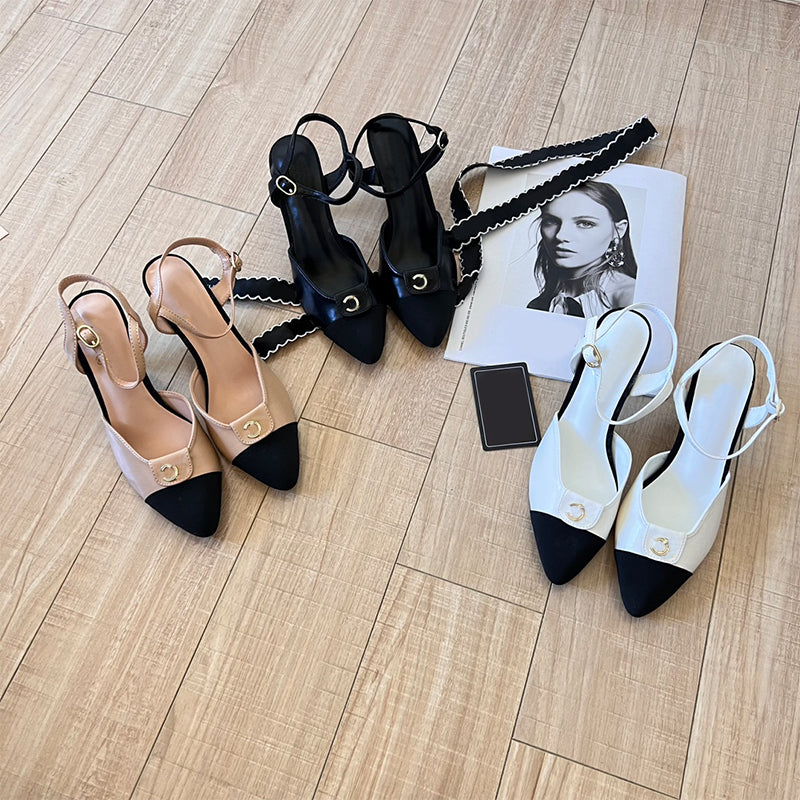 25SS designer sandals women round toe sandals chunky heel narrow band shoes three styles size36-42