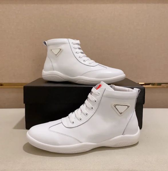 America&#039;s Cup Men&#039;s Leather High-top Sneakers, Casual Walking Zip Comfort Motorcycle Boots, White and Black, Hook-and-loop Closure