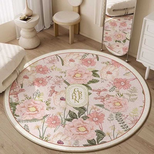 Round Living Room Carpet Floral Print Bedroom Bedside Rug IG Home Christmas Gift Velvet Cloakroom Plush Floor Mat Tapis C241105