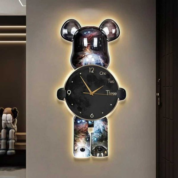 Modern minimalist clock bear silent crystal watch modern large indoor living wall decorationX240829