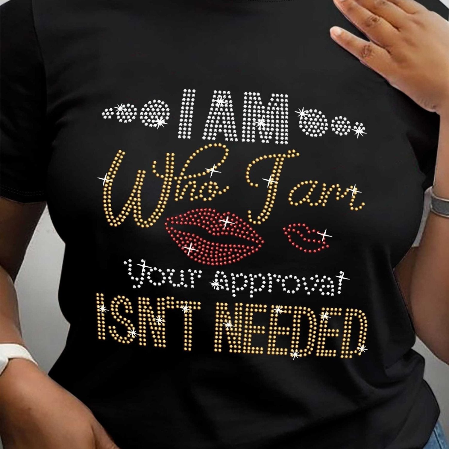 TEMU Women' Casual T-shirt With "i Am " Letter Print, Short Sleeve Crew Neck Top For