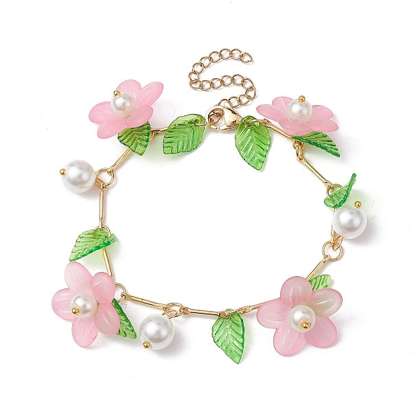 Acryl-Charm-Armbänder mit Blumen und Glasperlen