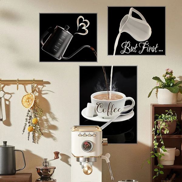 Coffee Cup Wall Stickers Kitchen Decals Black Sticke Decorations for House Art Home Bar 240727
