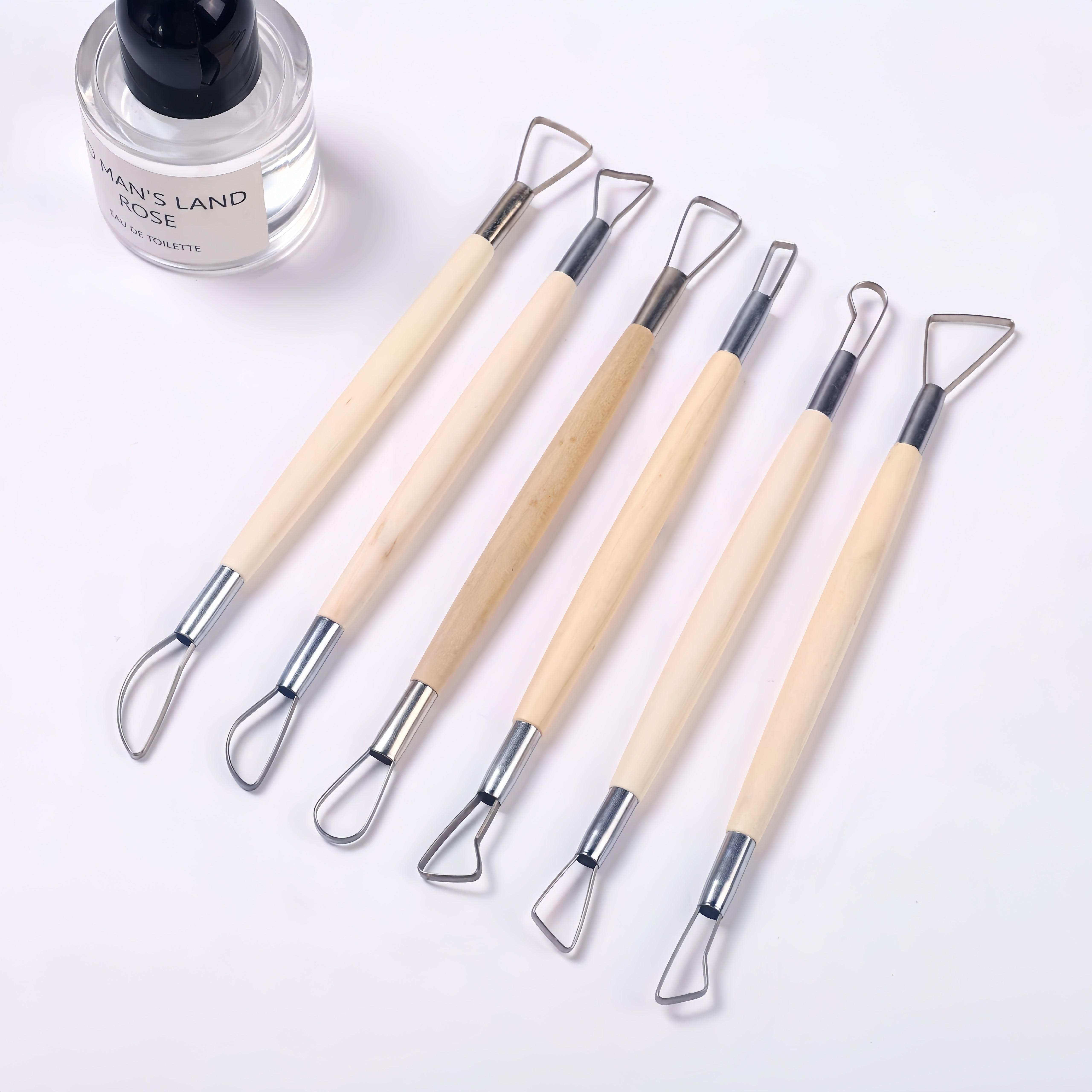 TEMU 6pcs Double-sided Wooden Handle Clay Tools With Metal Wire Loops For Sculpting, Pottery, Trimming, And Modeling Ceramic, Dough, , And Plaster