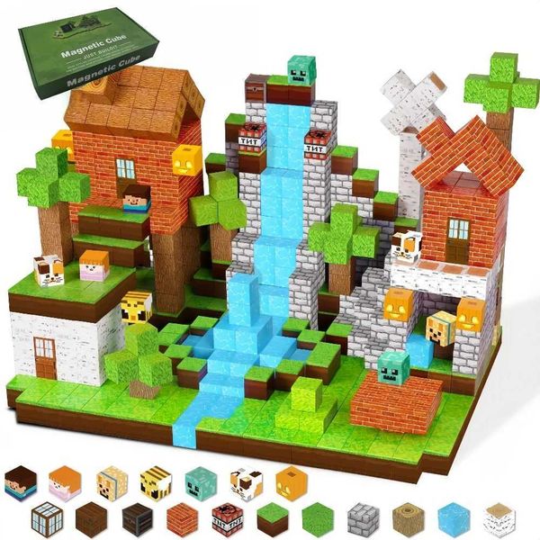 Magnetic Blocks Magnetic Building Blocks Toy Magnet Cube World Set for Age 3+ DIY Model Children Puzzle Sensory Toy Halloween Christmas Gift