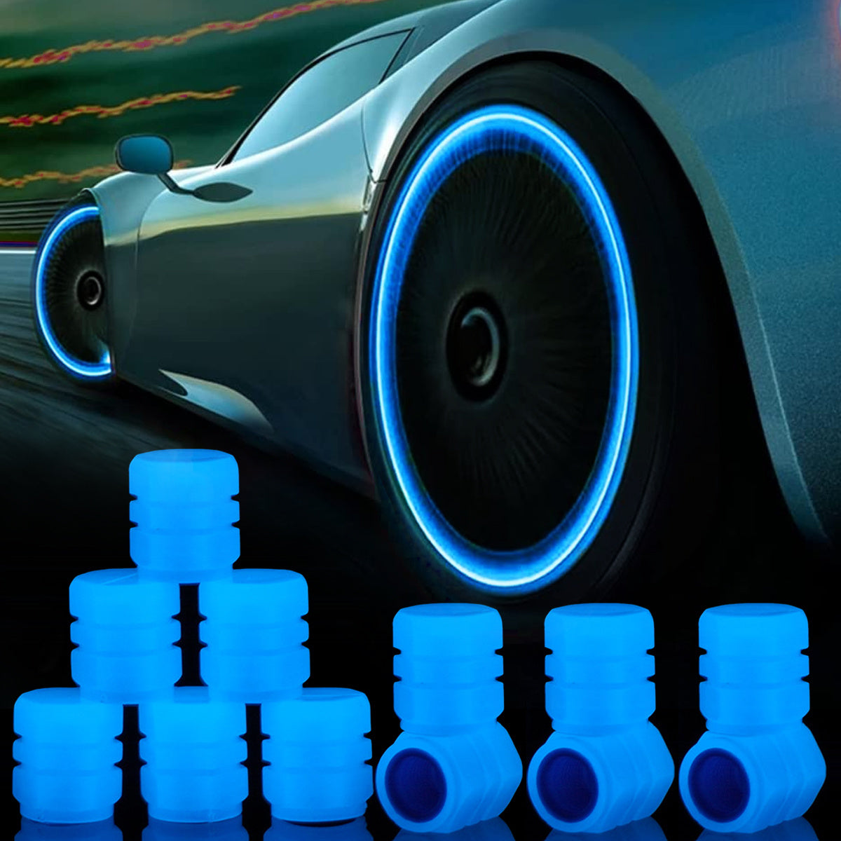 TEMU 12pcs Glowing Tire Valve Stem Caps Universal Tyre Valve Stem Caps With Leakproof Seal Luminous Tire Valve Stem Cover For Car Truck Suv Bicycle