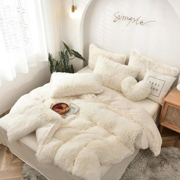 Bedding Sets Coral Fleece Winter Thick Set Pure Color Mink Veet Duvet Cover Bed Sheet en Pillowcases Lamb
