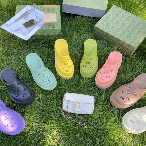 Women Designer Slipper Waterproof platform slippers Heel 5cm Casual Sandals Perforated Slide Hollow Rubber Slippers Black Brown Summer Beach