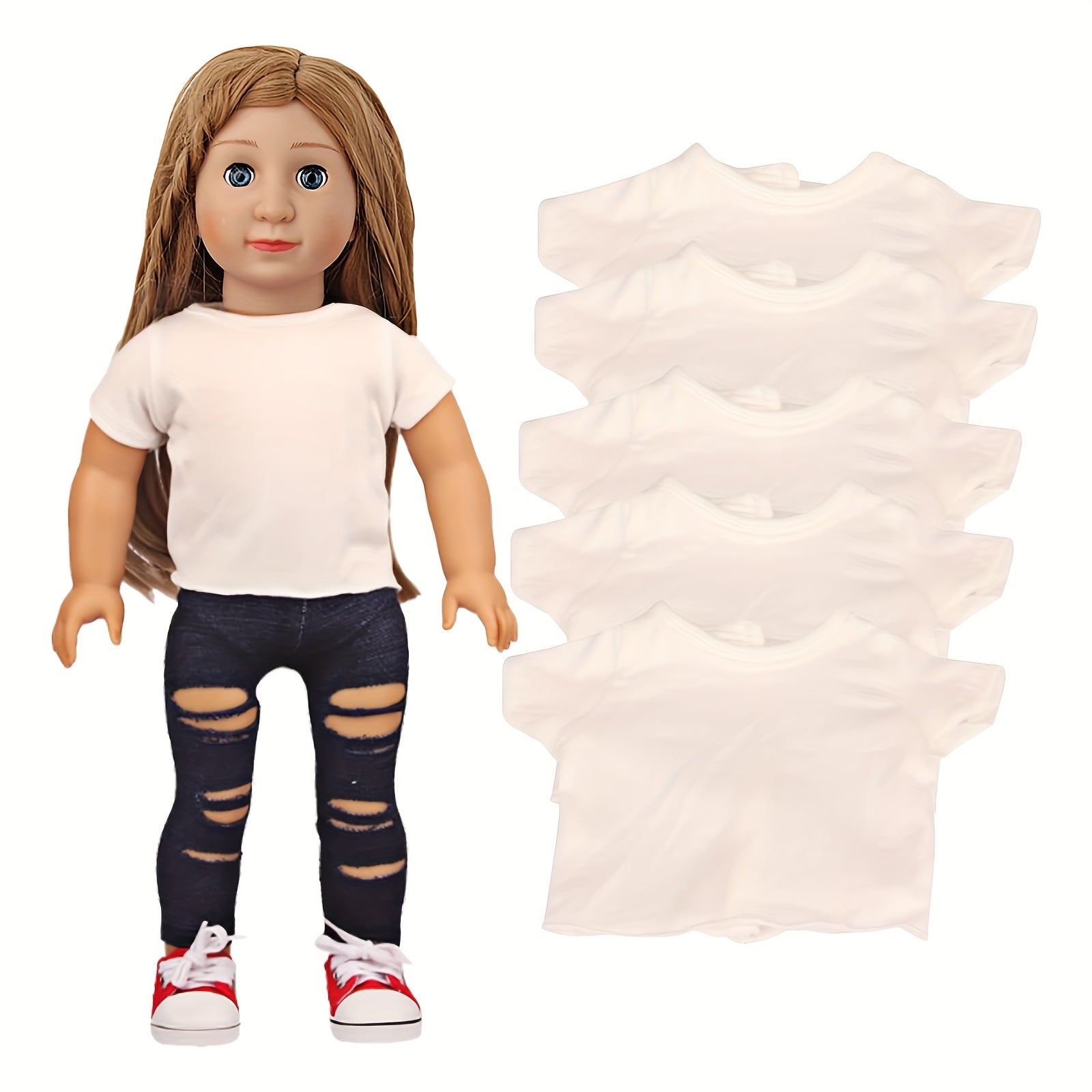 TEMU 5 Doll T-shirts, Diy Doll Top With Short Sleeves, Optional, Suitable For 18-inch Dolls