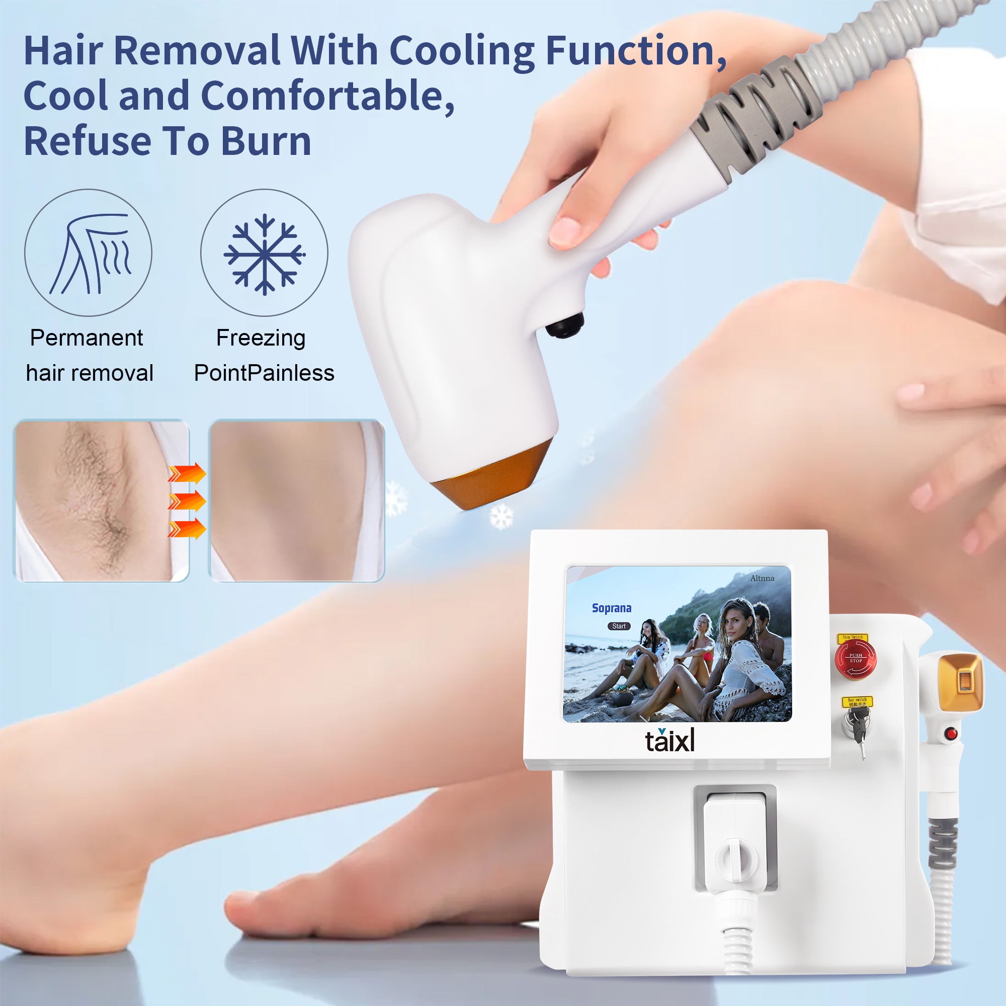 808nm Diode Laser Hair Removal Equipment Painless Permanent Cooling Head Painless Epilator Salon