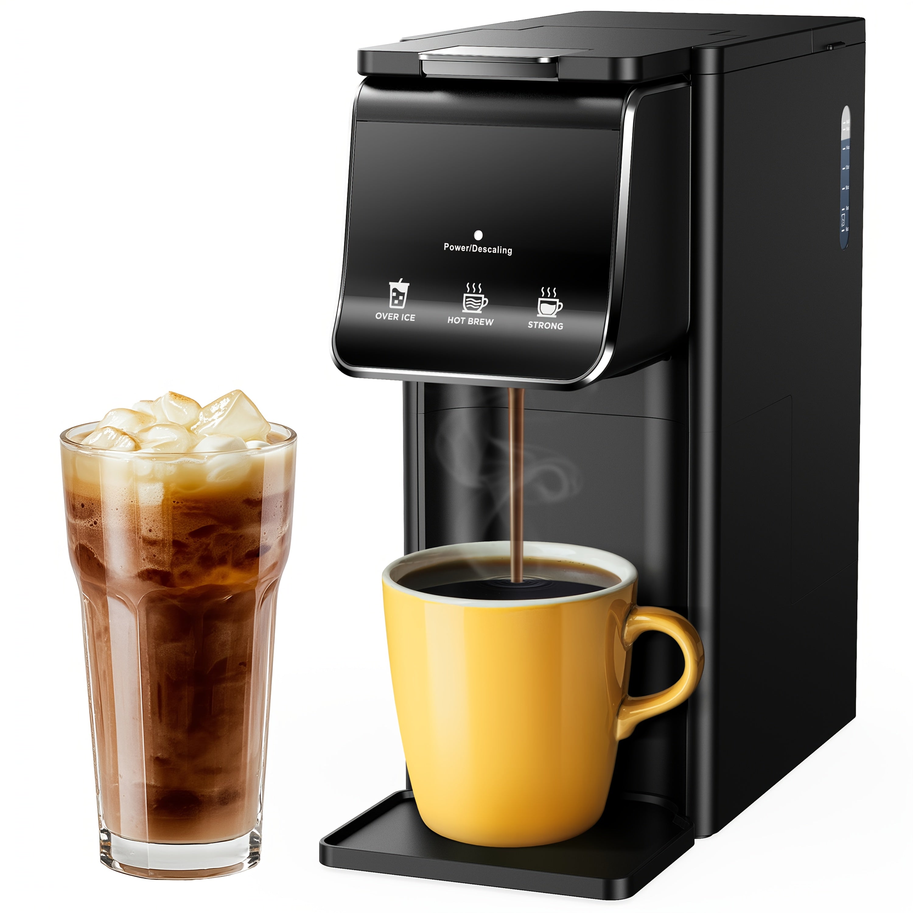 TEMU Single Serve Coffee Maker With Brewing Settings - Hot & Iced Coffee Machine, Compatible With & Ground Coffee, Reusable Filter, For Home, Office,
