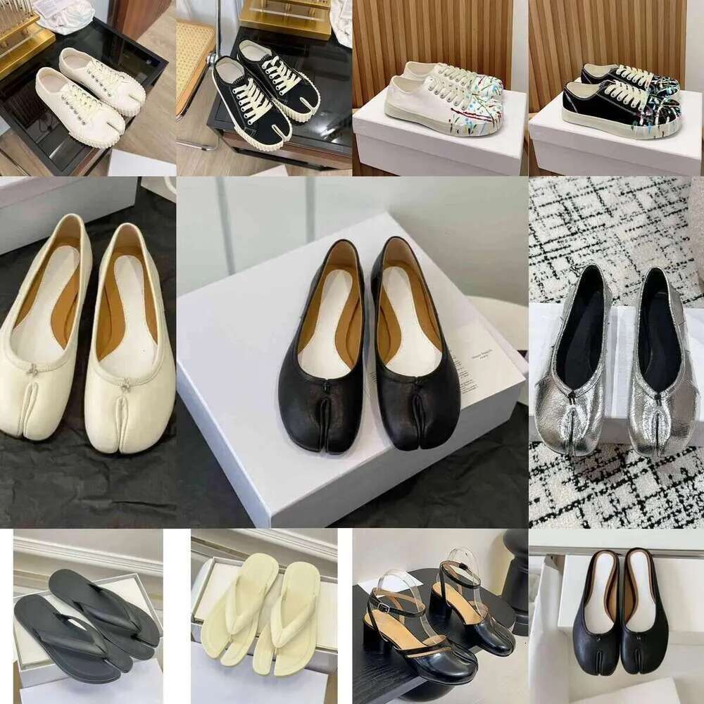 Tabi Ballerina Graffiti Canvas Shoes Women Designer Sandal Half Casual Split Ballef Flat Leather Mirror Quality Ankle Heel Slip Boot Lambskin Calf D