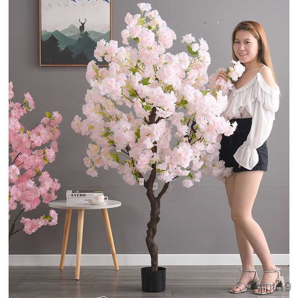 Faux Floral Greenery Dried Flowers Home Artificial Fake Cherry Tree Bonsai Floor Leaves Decor Living Interior Room Pink Plants