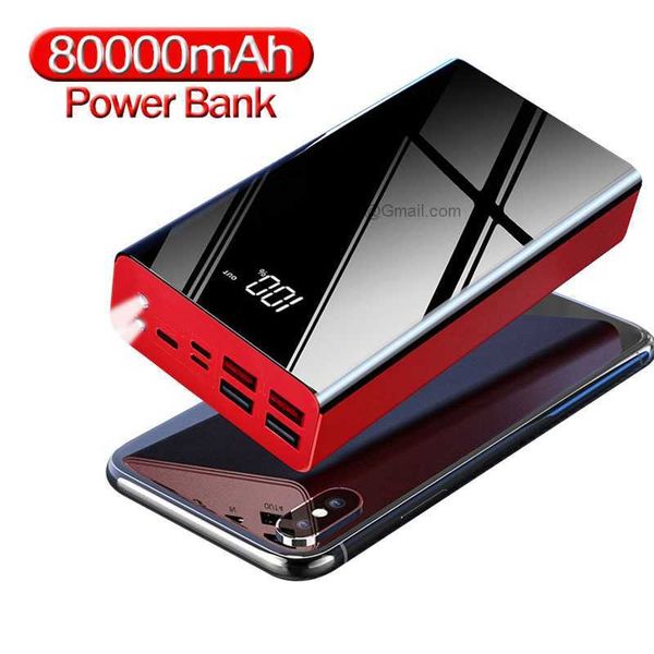 Free Customized LOGO Two-way Fast Charging Power Bank 80000mAh Mirror Digital Display Powerbank with Flashlight External Battery For iPhone