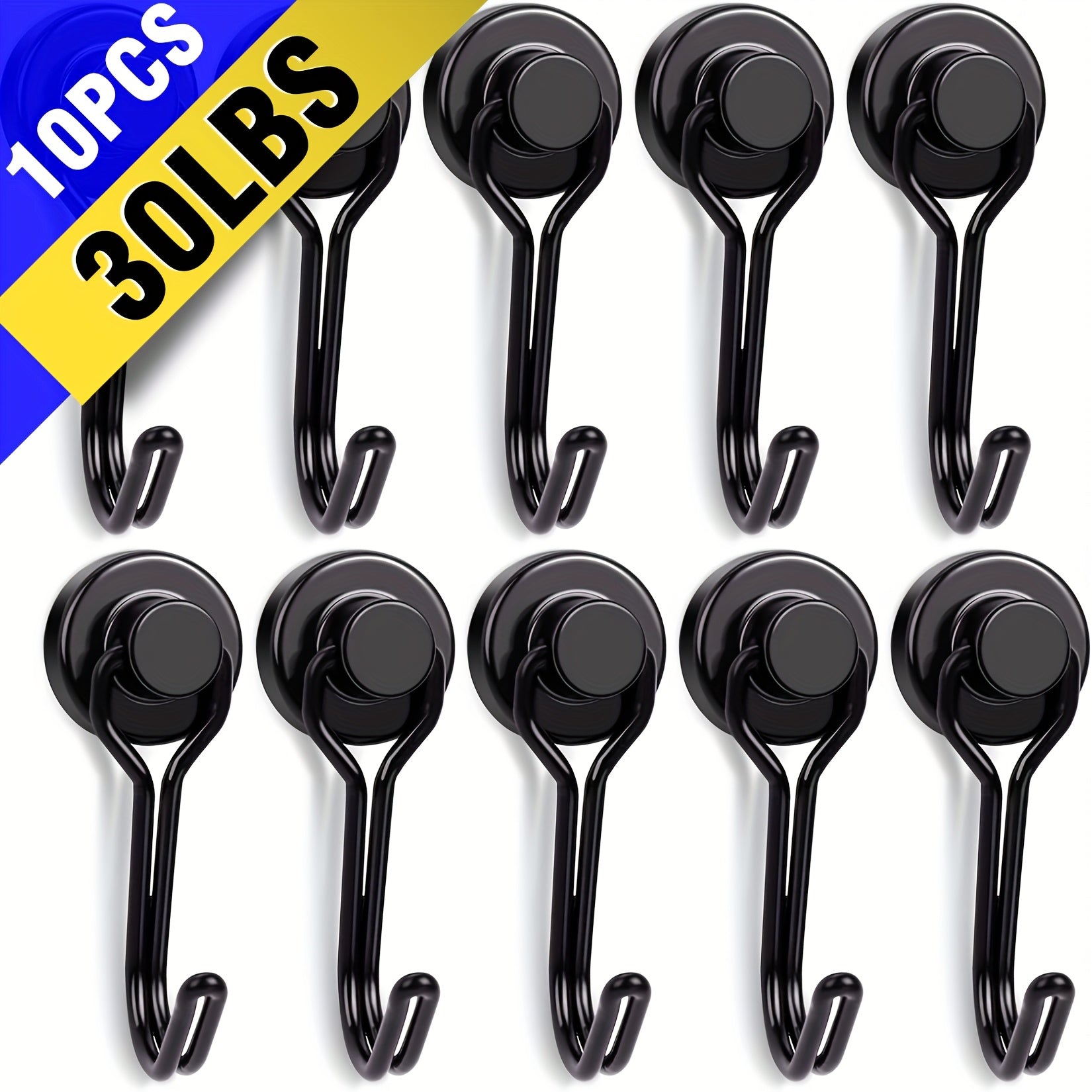 TEMU Sidiper 10pcs Black Magnetic Hooks Swivel Swing, 30lbs Durable Neodymium Magnet Hook With Black Epoxy Coating For Cruise Cabins, Heavy Duty
