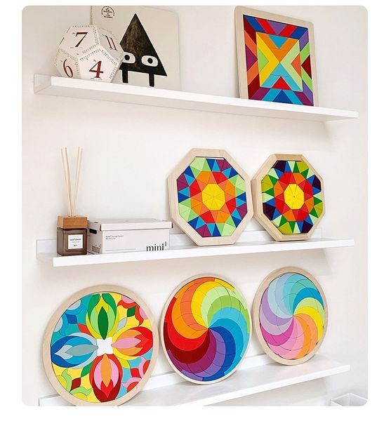 Wood Poke Board Recognize Tangram Color 3d Model Arithmetic Puzzles Calculate Magic Puzzle Fidget fold Toy For Kid Novelty Gadgets Christmas