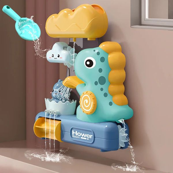 Baby Bathroom Water Toys Cartoon Animals Dinosaurs Pipe Assembly Bath Shower Head Children Bathe Play Water Game Toys Gift 241217