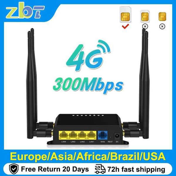 Routers ZBT 4G WiFi router LTE modem with SIM card slot 3G 4G Wi Fi 300Mbps access point Openwrt 128MB USB Wan 4 * LAN 4 * WE826-T2 antenna