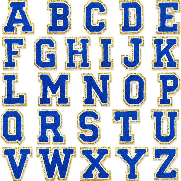 Notions Letter A-Z Iron on Repair Patch Embroidered Applique Patches Sewing Clothing Badges with Glitters Border for Shirts Jackets Hats Jea