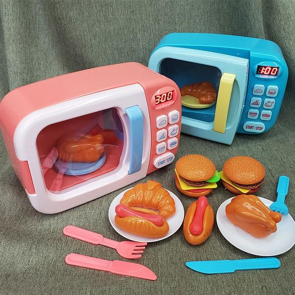 Kitchens Food Children Toys Kitchen Game Simulation Microwave Oven With Light And Sound Play House Toy Kids Gift 231019