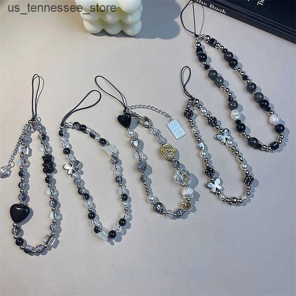 Cell Phone Straps Charms Ins Y2K Heart Phone Charm Strap Flower Bead Pendant Korean Girl Accessories Hanging Rope J241122