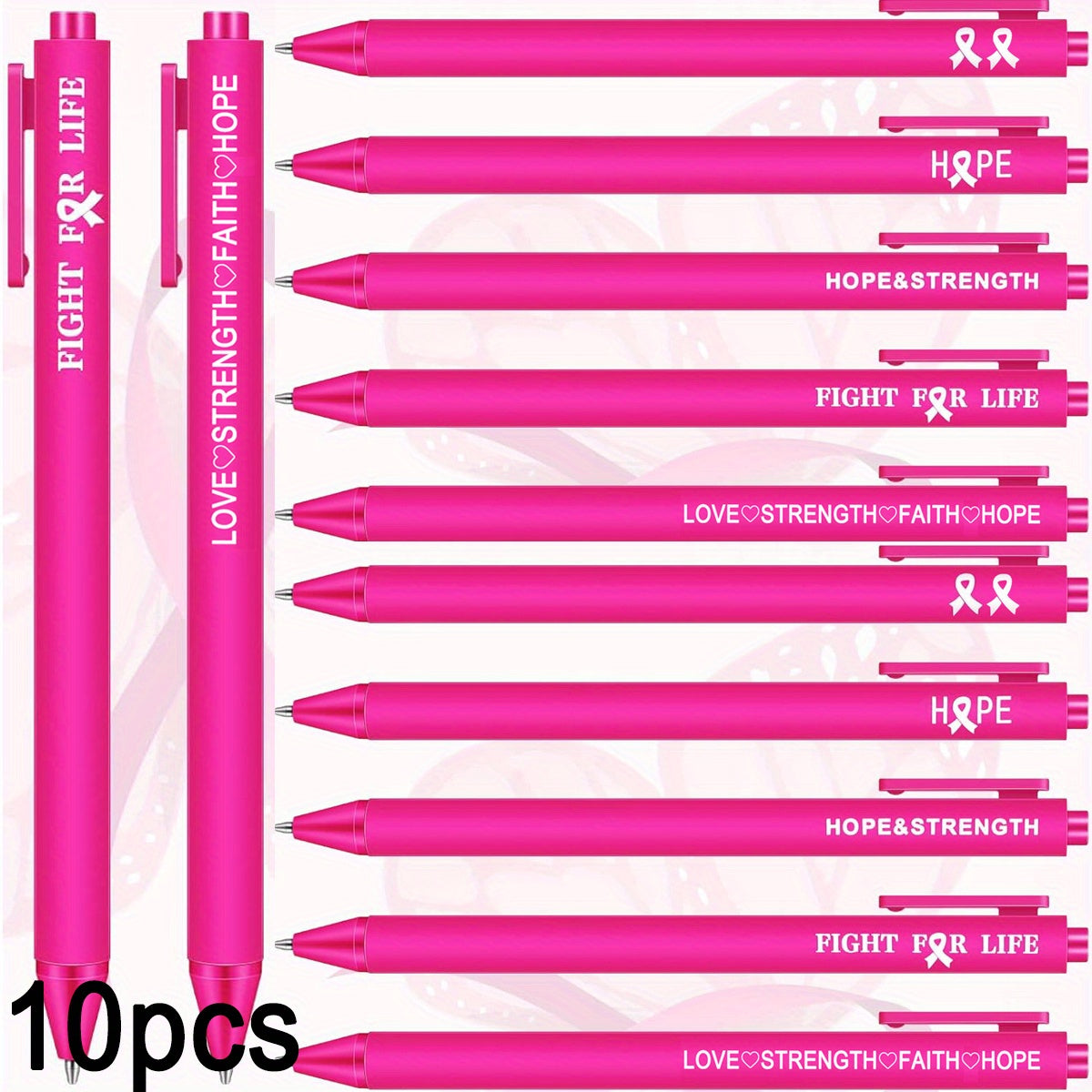 TEMU 30- 10pcs Breast Awareness Inspirational Pens - Retractable Pens With , Charity , Supporters, Events, School, Parties & Public Awareness