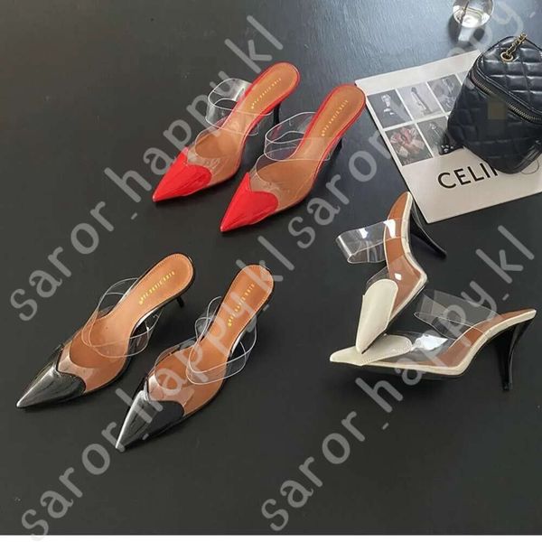 CHMURY Pointed Toe Heart High Heels Mules Sandals Slipper For Women 2024 Black White Red Shoes 157