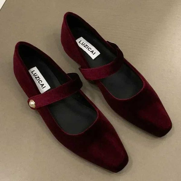 Suede Flats Loafers Womens Marie Janes Spring Shoes 2024 Square Toe Ballet Shoes Fashion Luxury Dress Zapatillas De Mujer X241014