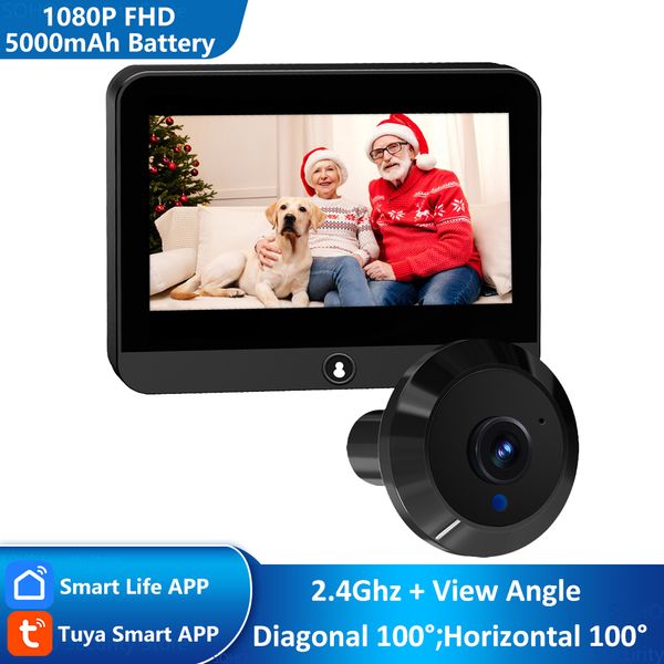 Black Mini 1080P Tuya Smart Life Home 4.3&#039; Digital Doorbell Viewer Peephole Door Video Camera Eye WiFi IR 940nm Night Vision
